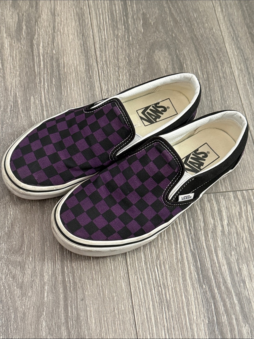 Vans Purple Black Check Classic Slip Ons Women’s 7.5 - Picture 2 of 9
